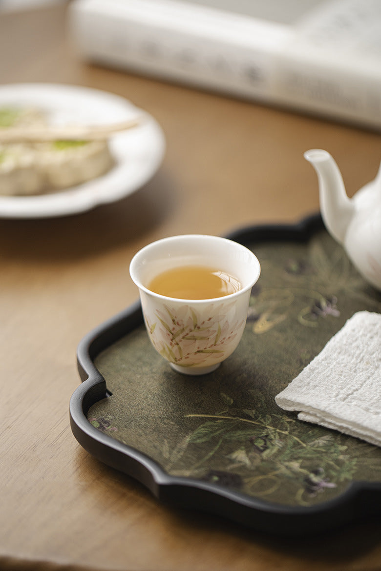 White Porcelain Cup in Three styles with Delicate Pink Wisteria Design for Tea Tasting