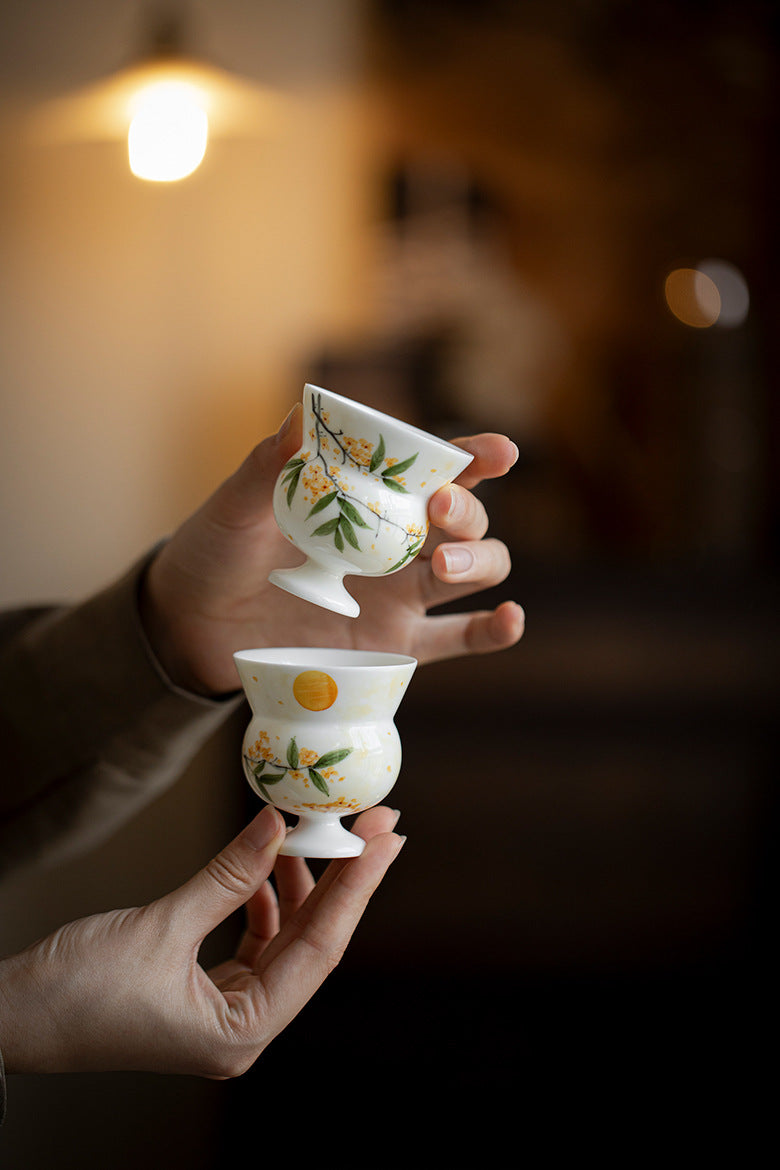 Ink-painted Full Moon Style White Porcelain Chinese Kung-fu Tea Cup