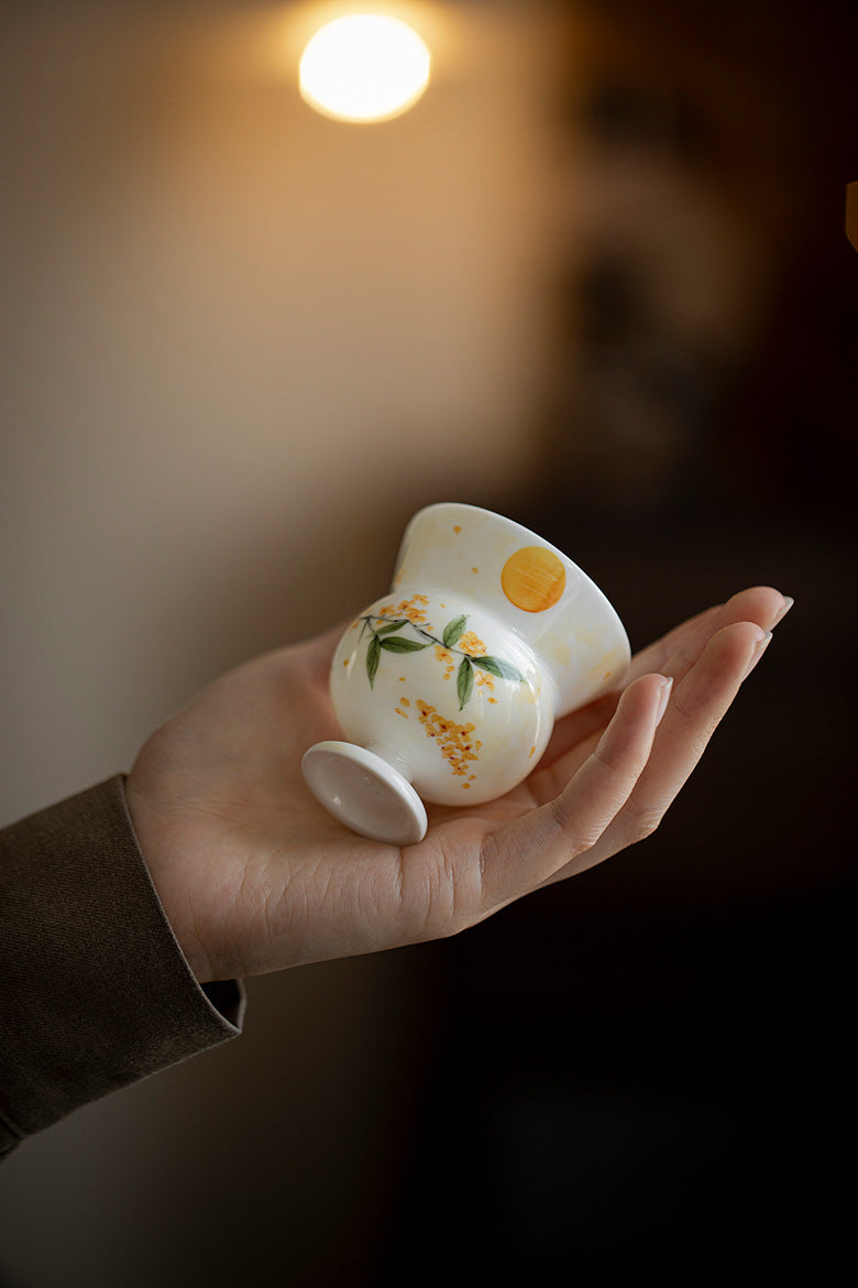 Ink-painted Full Moon Style White Porcelain Chinese Kung-fu Tea Cup
