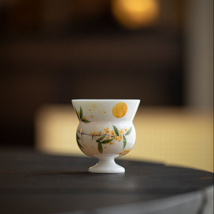 Ink-painted Full Moon Style White Porcelain Chinese Kung-fu Tea Cup