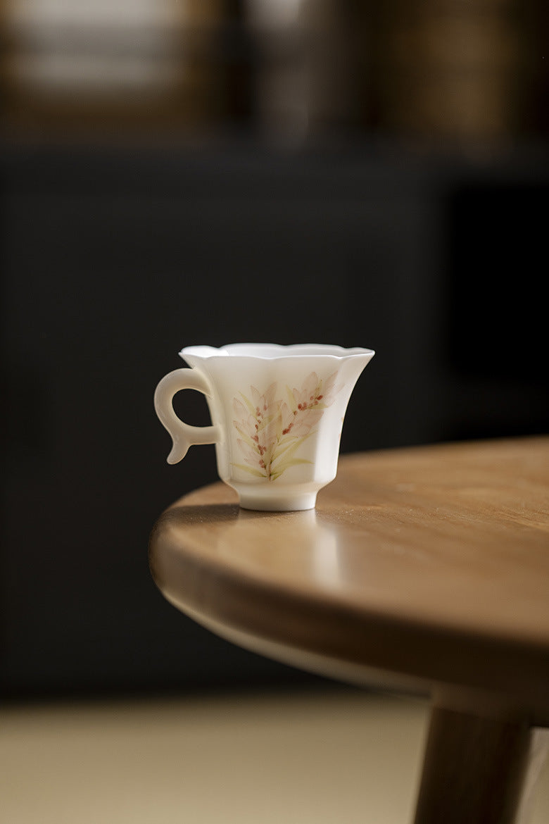 White Porcelain Cup in Three styles with Delicate Pink Wisteria Design for Tea Tasting