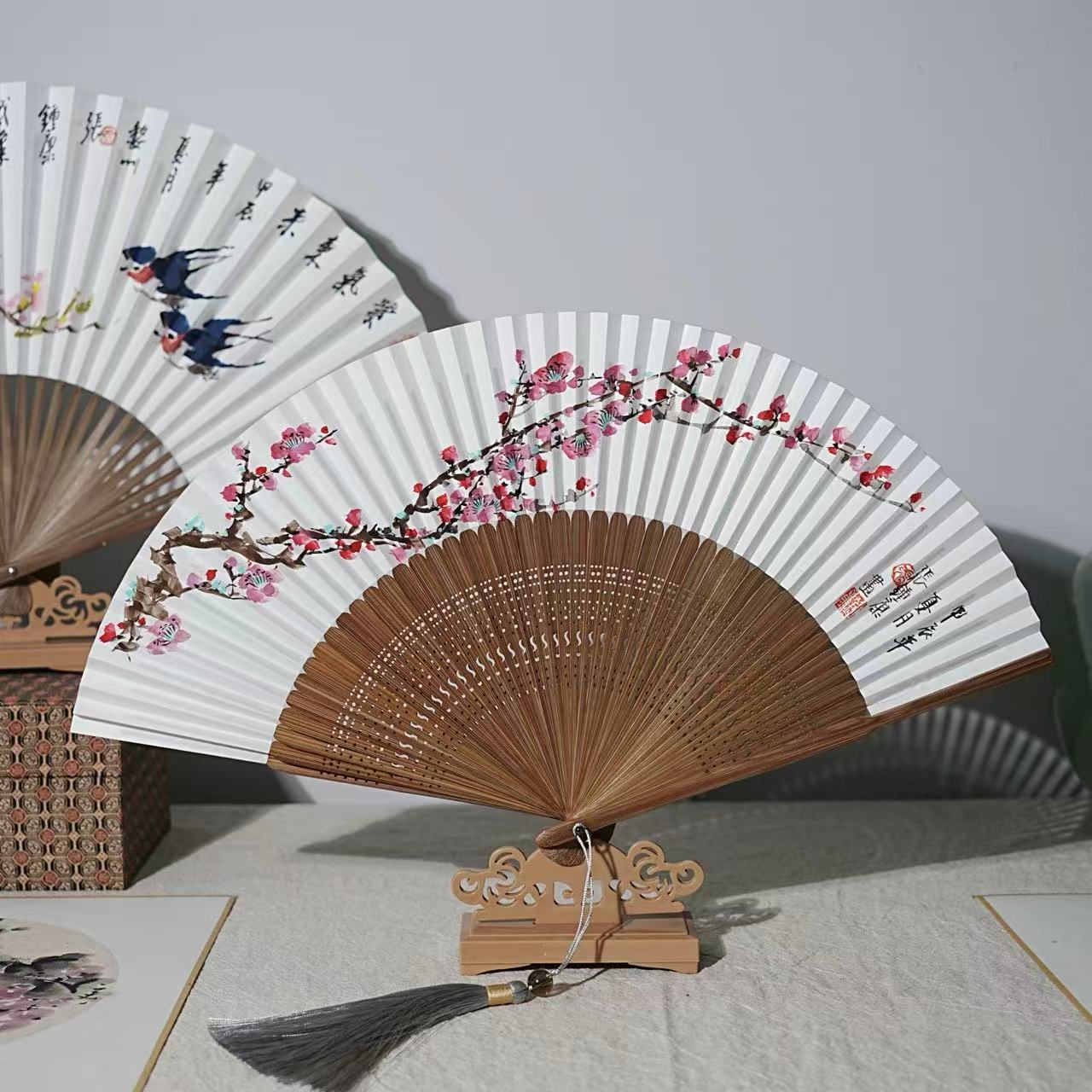 Chinese Ink and Wash Painting Bamboo Folding Fan