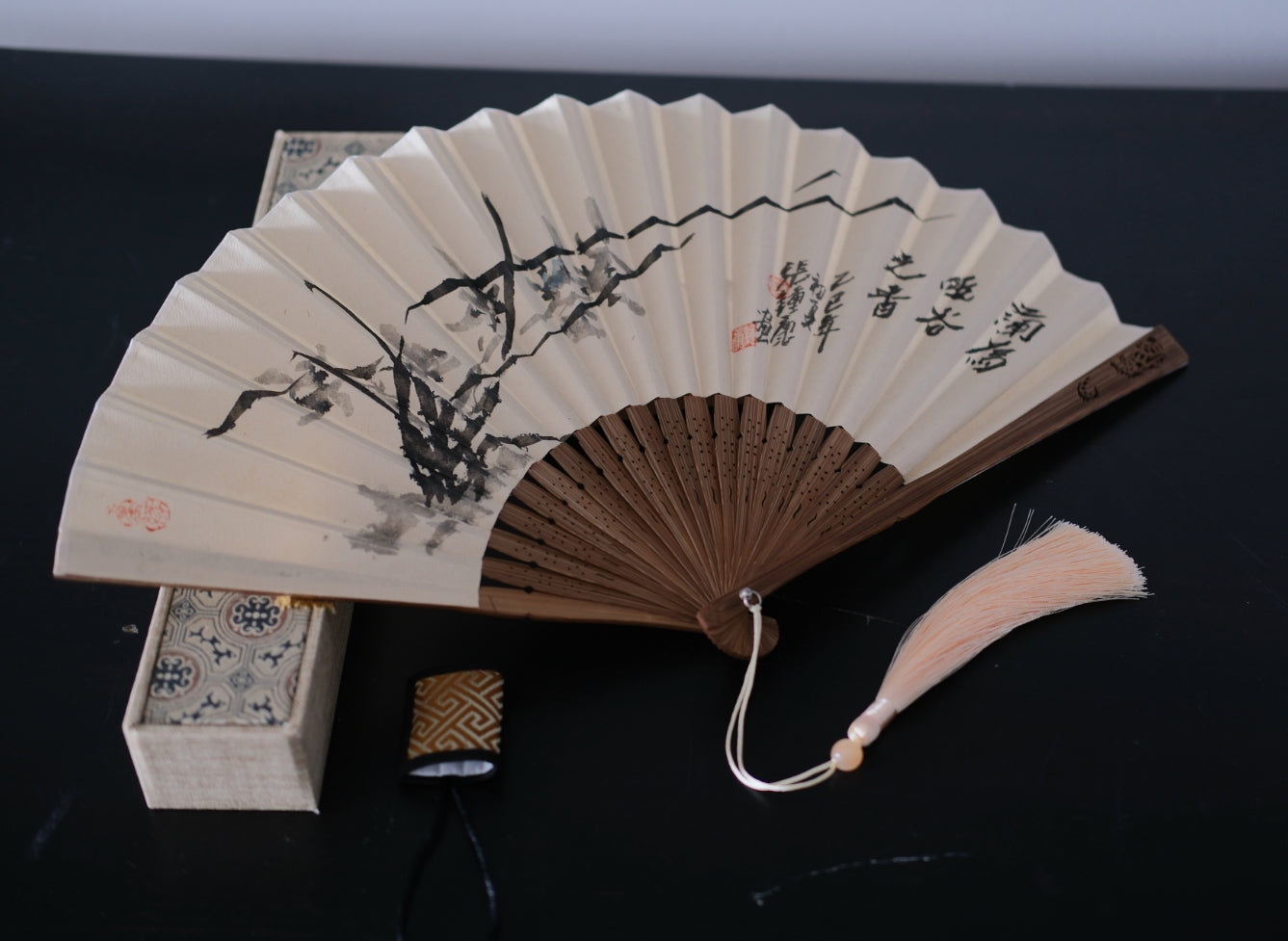 Ink and Wash Painted Chinese Folding Fan Set